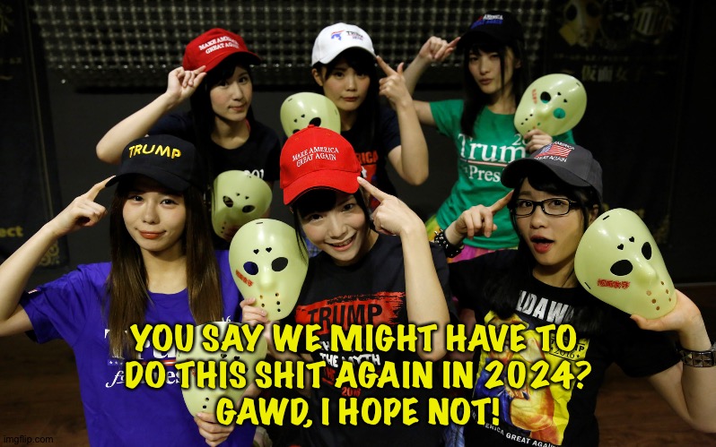 Once was more than enough. | YOU SAY WE MIGHT HAVE TO 
DO THIS SHIT AGAIN IN 2024?
GAWD, I HOPE NOT! | image tagged in kamen joshi trump | made w/ Imgflip meme maker