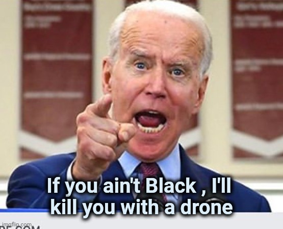 Joe Biden no malarkey | If you ain't Black , I'll 
kill you with a drone | image tagged in joe biden no malarkey | made w/ Imgflip meme maker