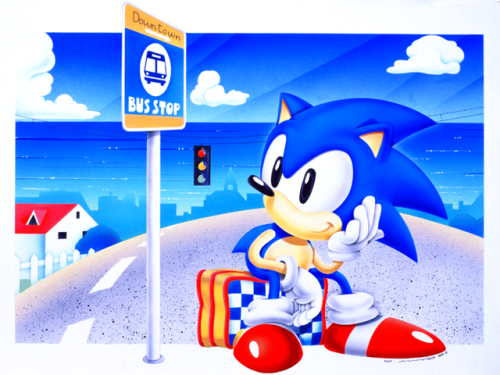 High Quality Sonic waiting at a bus stop Blank Meme Template