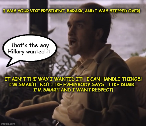 5 years ago, they knew Biden wasn't fit to be president. | I WAS YOUR VICE PRESIDENT, BARACK, AND I WAS STEPPED OVER! That's the way Hillary wanted it. IT AIN'T THE WAY I WANTED IT!   I CAN HANDLE THINGS!
I'M SMART!   NOT LIKE EVERYBODY SAYS... LIKE DUMB...
I'M SMART AND I WANT RESPECT! | image tagged in fredo,creepy joe biden,hillary for prison,msm lies,cnn fake news,scamdemic | made w/ Imgflip meme maker