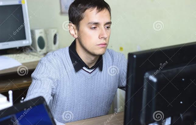 Sad man staring at computer Blank Meme Template