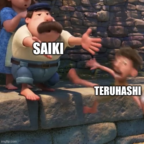 Man throws child into water | SAIKI; TERUHASHI | image tagged in man throws child into water,saiki k | made w/ Imgflip meme maker
