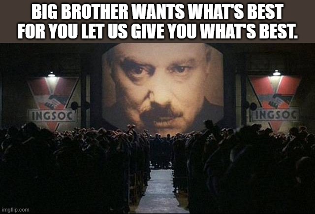 big brother | BIG BROTHER WANTS WHAT'S BEST FOR YOU LET US GIVE YOU WHAT'S BEST. | image tagged in big brother 1984 | made w/ Imgflip meme maker