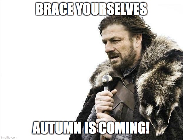Autumn is coming! |  BRACE YOURSELVES; AUTUMN IS COMING! | image tagged in memes,brace yourselves x is coming,autumn | made w/ Imgflip meme maker