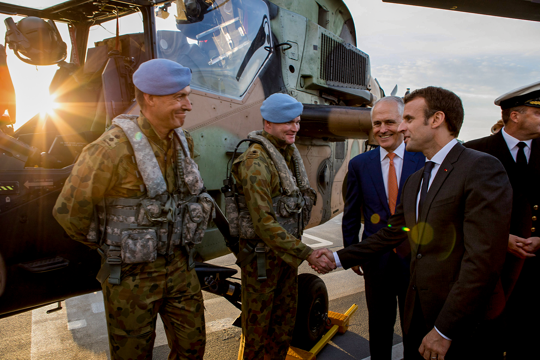 High Quality Aust Army Aviation ARH Pilot Shakes Hands with Macron Blank Meme Template