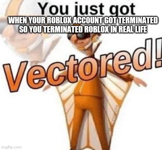 Day 1 of running out of titles | WHEN YOUR ROBLOX ACCOUNT GOT TERMINATED SO YOU TERMINATED ROBLOX IN REAL LIFE | image tagged in memes,you just got vectored,funny,banned from roblox,roblox,roblox meme | made w/ Imgflip meme maker