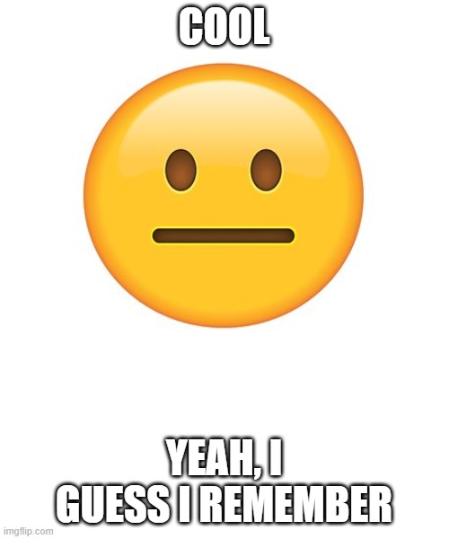 Straight Face | COOL YEAH, I GUESS I REMEMBER | image tagged in straight face | made w/ Imgflip meme maker