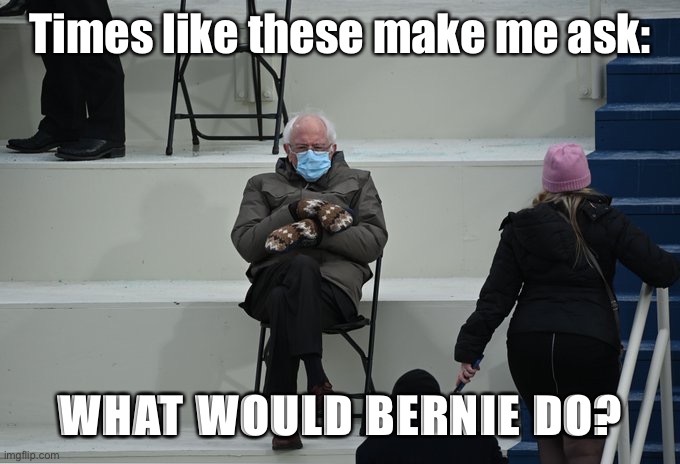 Bernie sitting | Times like these make me ask:; WHAT WOULD BERNIE DO? | image tagged in bernie sitting | made w/ Imgflip meme maker