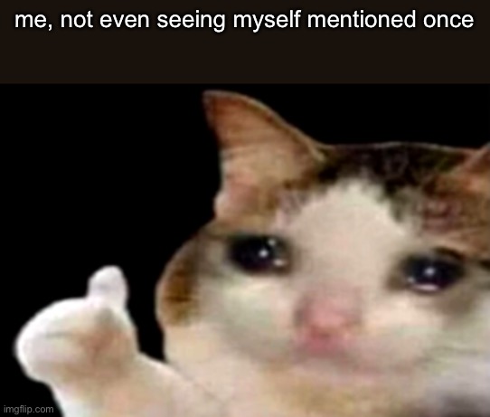 Sad cat thumbs up | me, not even seeing myself mentioned once | image tagged in sad cat thumbs up | made w/ Imgflip meme maker