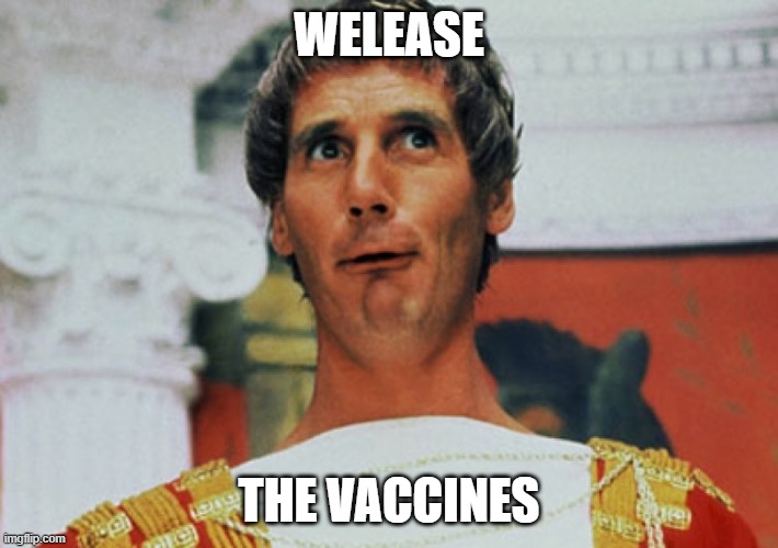  WELEASE; THE VACCINES | image tagged in monty python pilate | made w/ Imgflip meme maker