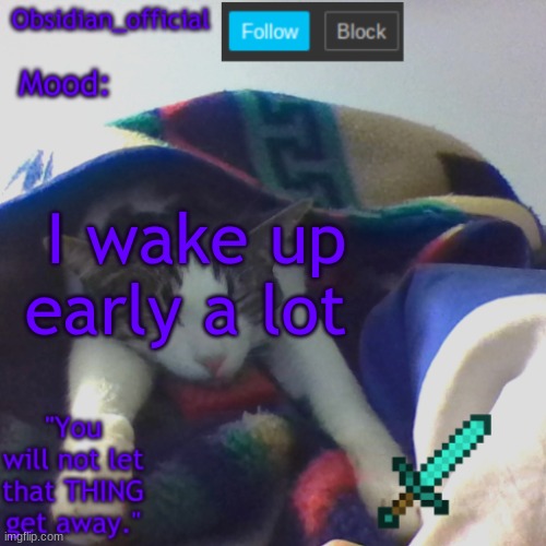 I wake up early a lot | image tagged in obsidian_official's template2 | made w/ Imgflip meme maker