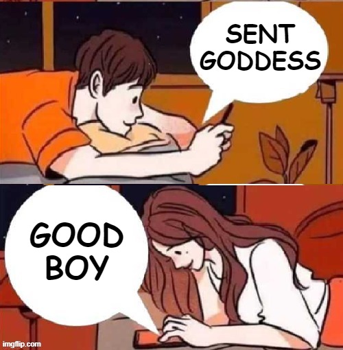 A Findom Love Story | SENT GODDESS; GOOD BOY | image tagged in boy girl texting,memes | made w/ Imgflip meme maker