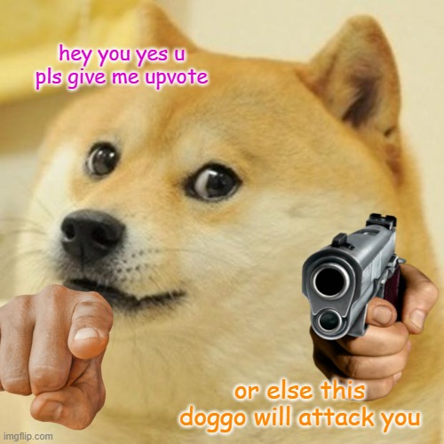 Doge | hey you yes u pls give me upvote; or else this doggo will attack you | image tagged in memes,doge | made w/ Imgflip meme maker