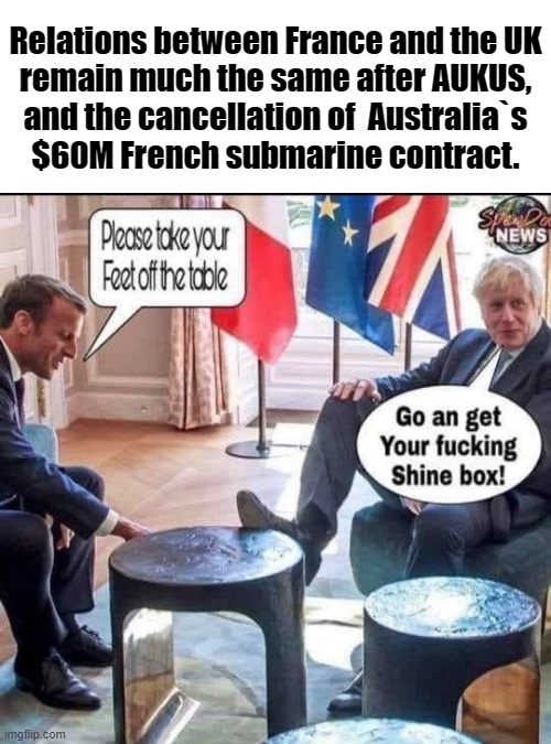 AUKUS | Relations between France and the UK
remain much the same after AUKUS,
and the cancellation of  Australia`s
$60M French submarine contract. | image tagged in tour de france | made w/ Imgflip meme maker