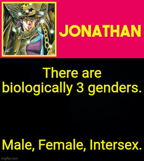 There are biologically 3 genders. Male, Female, Intersex. | image tagged in jonathan | made w/ Imgflip meme maker