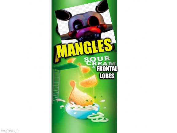 the bite of 87 |  FRONTAL LOBES; MANGLES | image tagged in fnaf,pringles,mangle,cream,horror,video games | made w/ Imgflip meme maker