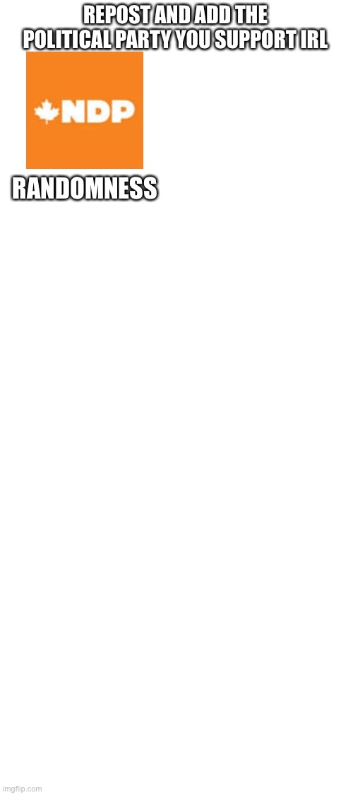 Blank White Template | REPOST AND ADD THE POLITICAL PARTY YOU SUPPORT IRL; RANDOMNESS | image tagged in blank white template | made w/ Imgflip meme maker