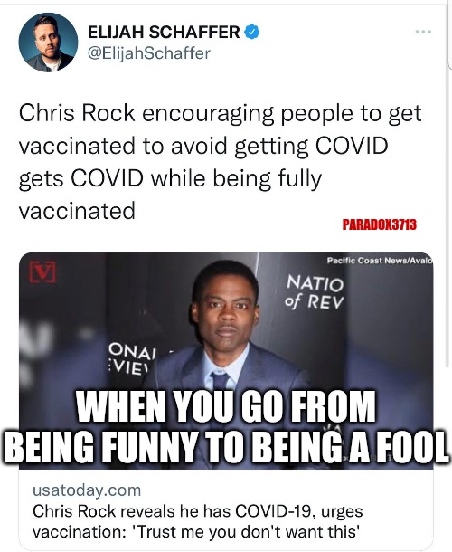 Celebrities make being an idiot an art form. | PARADOX3713; WHEN YOU GO FROM BEING FUNNY TO BEING A FOOL | image tagged in memes,politics,celebrity,chris rock,coronavirus,funny | made w/ Imgflip meme maker