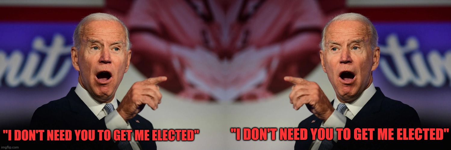 "I DON'T NEED YOU TO GET ME ELECTED" "I DON'T NEED YOU TO GET ME ELECTED" | image tagged in angry joe biden pointing | made w/ Imgflip meme maker