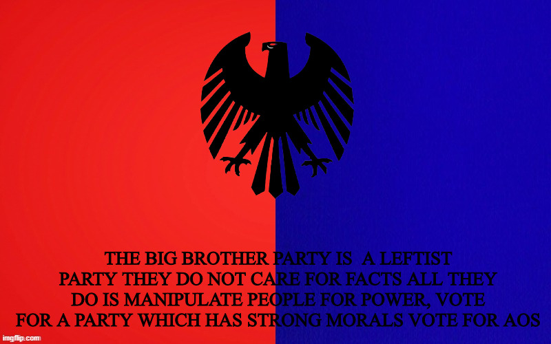 sorry i didnt post much during the weekend it was my birthday and i was out of town | THE BIG BROTHER PARTY IS  A LEFTIST PARTY THEY DO NOT CARE FOR FACTS ALL THEY DO IS MANIPULATE PEOPLE FOR POWER, VOTE FOR A PARTY WHICH HAS STRONG MORALS VOTE FOR AOS | made w/ Imgflip meme maker