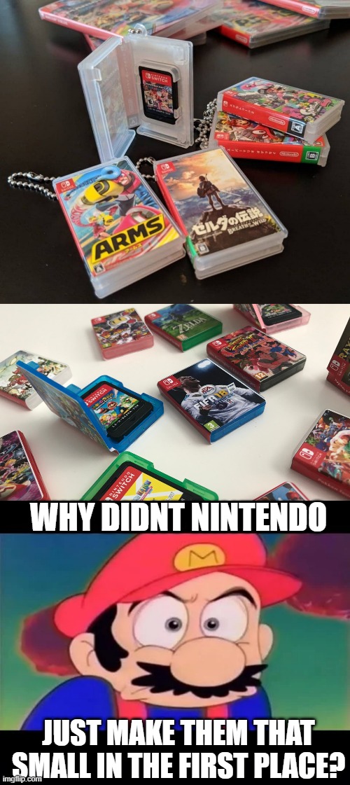 TINY SWITCH CASES |  WHY DIDNT NINTENDO; JUST MAKE THEM THAT SMALL IN THE FIRST PLACE? | image tagged in nintendo switch,nintendo,video games,super mario bros,mario | made w/ Imgflip meme maker