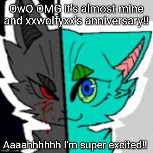Aaaahhhhhh >w< | OwO OMG it's almost mine and xxwolfyxx's anniversary!! Aaaahhhhhh I'm super excited!! | image tagged in retrofurry announcement template,love,anniversary | made w/ Imgflip meme maker