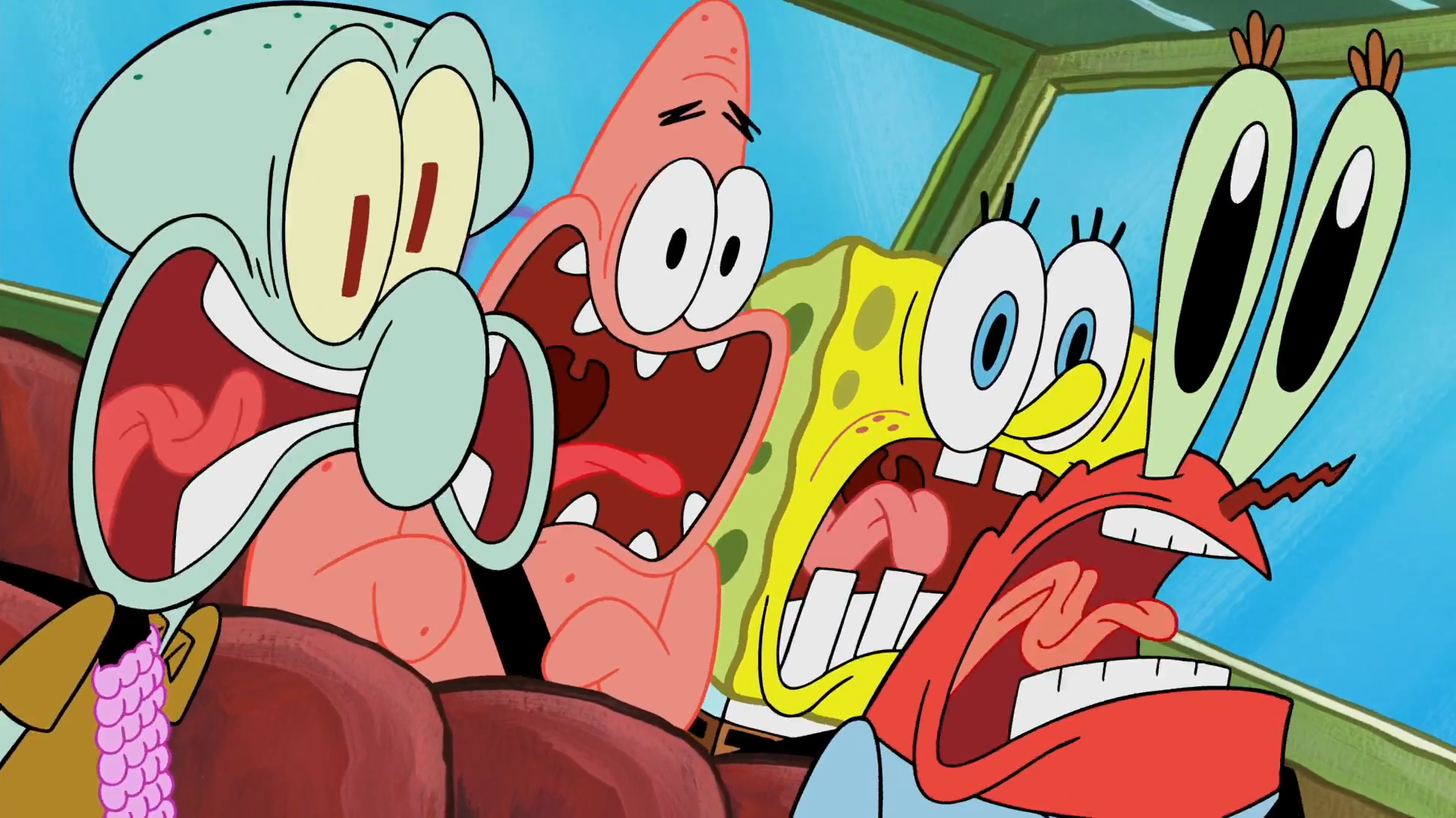 High Quality Mr. Krabs SpongeBob Patrick and Squidward screaming Blank Meme Template