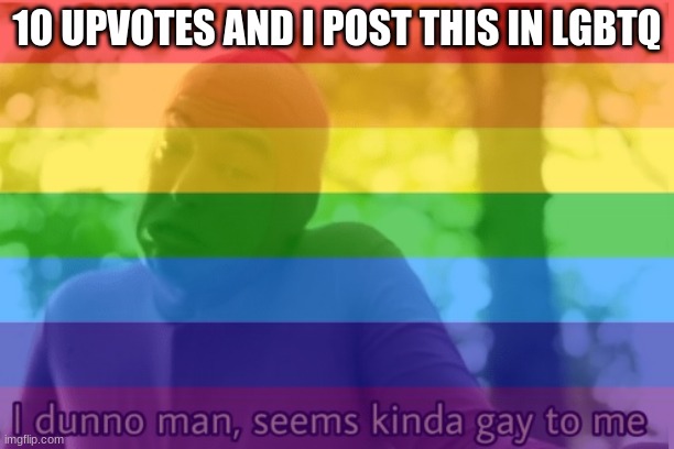 I dunno man, seems kinda gay to me | 10 UPVOTES AND I POST THIS IN LGBTQ | image tagged in i dunno man seems kinda gay to me | made w/ Imgflip meme maker