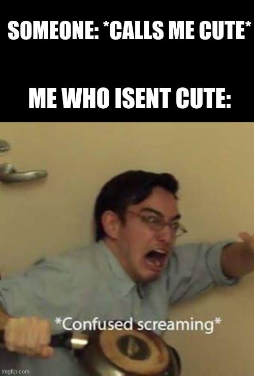 SOMEONE: *CALLS ME CUTE*; ME WHO ISENT CUTE: | image tagged in memes,blank transparent square,confused screaming | made w/ Imgflip meme maker