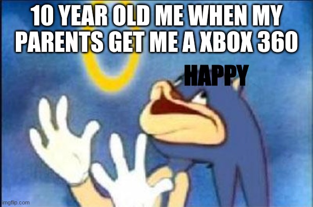Childhood memes | 10 YEAR OLD ME WHEN MY PARENTS GET ME A XBOX 360; HAPPY | image tagged in sonic derp,xbox | made w/ Imgflip meme maker