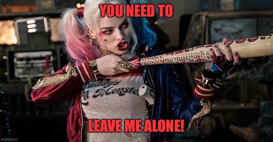 Harley Quinn bat | YOU NEED TO; LEAVE ME ALONE! | image tagged in harley quinn bat | made w/ Imgflip meme maker
