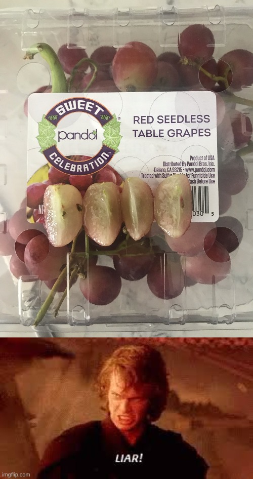 NOT seedless grapes | image tagged in anakin liar | made w/ Imgflip meme maker