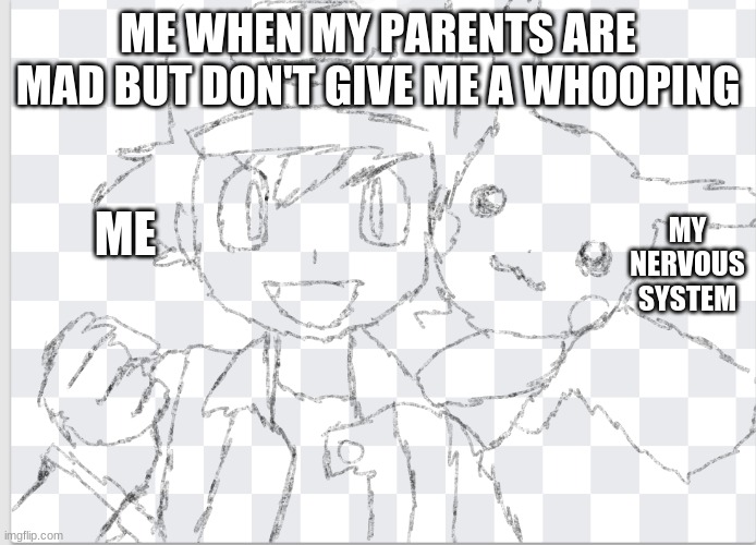 Lets go i did it | ME WHEN MY PARENTS ARE MAD BUT DON'T GIVE ME A WHOOPING; ME; MY NERVOUS SYSTEM | image tagged in lets go i did it | made w/ Imgflip meme maker