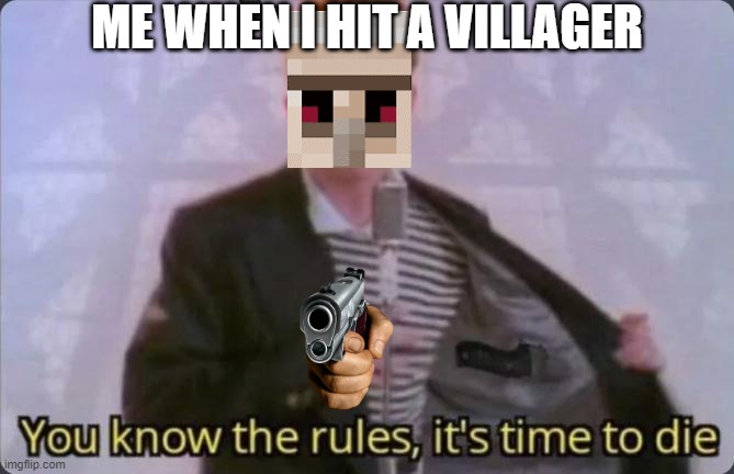 never hit avillager | ME WHEN I HIT A VILLAGER | image tagged in you know the rules it's time to die | made w/ Imgflip meme maker