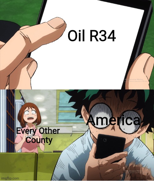 America | Oil R34; America; Every Other 
County | image tagged in oil | made w/ Imgflip meme maker