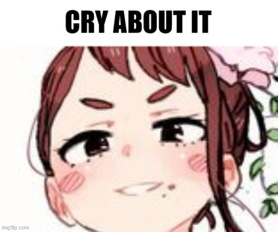 Ochako Uraraka cry about it | image tagged in ochako uraraka cry about it | made w/ Imgflip meme maker