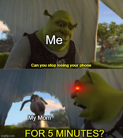 Could you not ___ for 5 MINUTES | Me; Can you stop losing your phone; My Mom; FOR 5 MINUTES? | image tagged in could you not ___ for 5 minutes | made w/ Imgflip meme maker