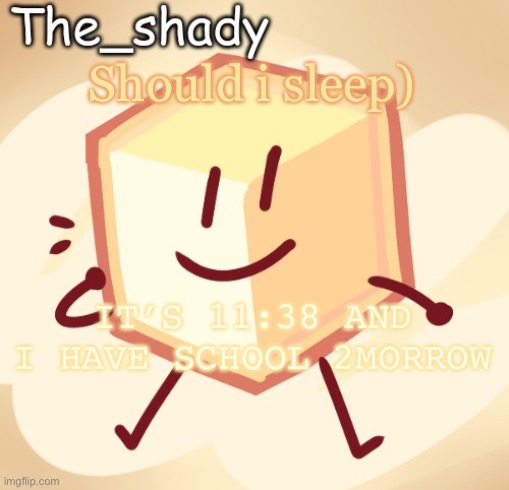The_shady loser temp | Should i sleep); IT’S 11:38 AND I HAVE SCHOOL 2MORROW | image tagged in the_shady loser temp | made w/ Imgflip meme maker