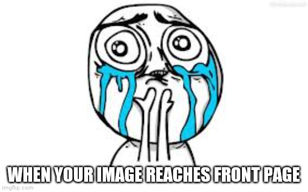 Crying Because Of Cute | WHEN YOUR IMAGE REACHES FRONT PAGE | image tagged in memes,crying because of cute | made w/ Imgflip meme maker