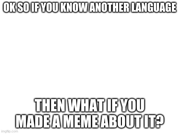 like how the media portrays it, or some words that have another meaning in english or smth | OK SO IF YOU KNOW ANOTHER LANGUAGE; THEN WHAT IF YOU MADE A MEME ABOUT IT? | image tagged in blank white template,idk lmao | made w/ Imgflip meme maker