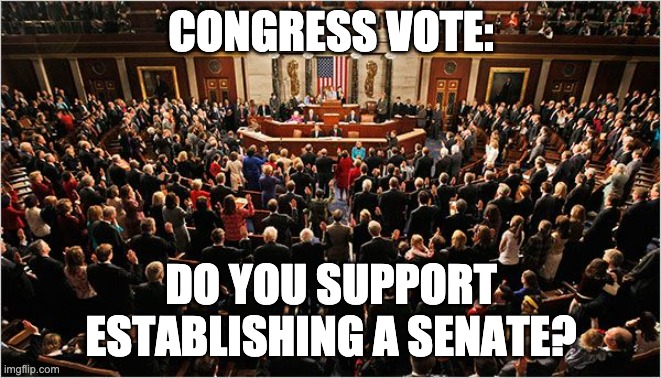 This is the proposal: https://imgflip.com/i/5nkx32. Please vote on this Congressmen. | CONGRESS VOTE:; DO YOU SUPPORT ESTABLISHING A SENATE? | image tagged in congress,memes,unfunny | made w/ Imgflip meme maker