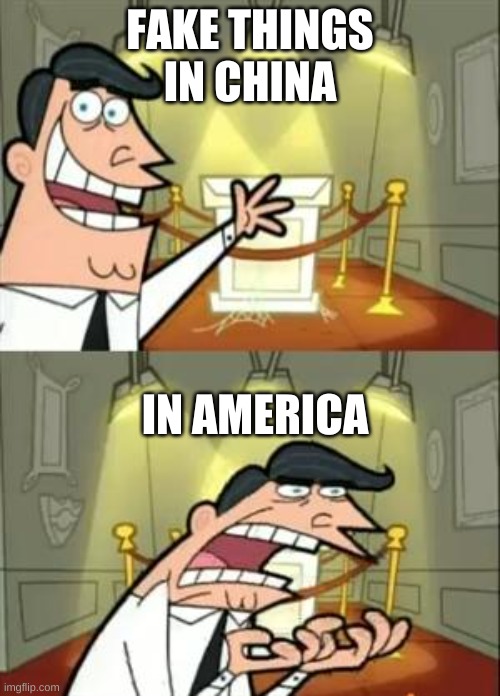This Is Where I'd Put My Trophy If I Had One | FAKE THINGS IN CHINA; IN AMERICA | image tagged in memes,this is where i'd put my trophy if i had one | made w/ Imgflip meme maker