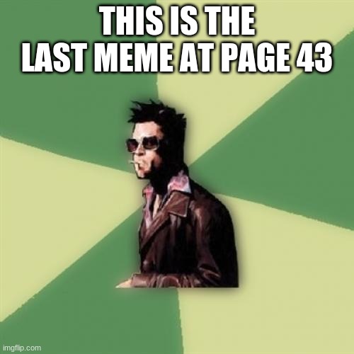 The last meme |  THIS IS THE LAST MEME AT PAGE 43 | image tagged in memes,helpful tyler durden,last meme | made w/ Imgflip meme maker