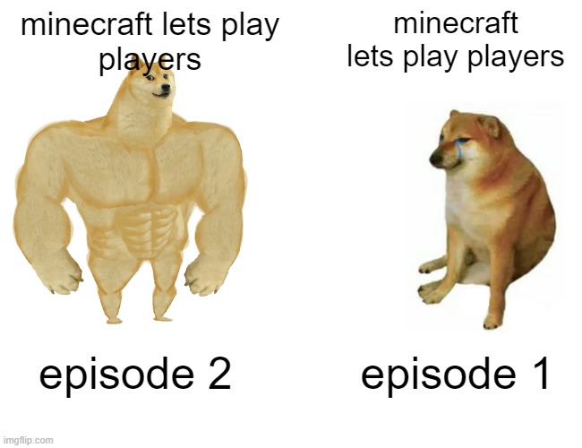 Buff Doge vs. Cheems | minecraft lets play
players; minecraft lets play players; episode 2; episode 1 | image tagged in memes,buff doge vs cheems | made w/ Imgflip meme maker