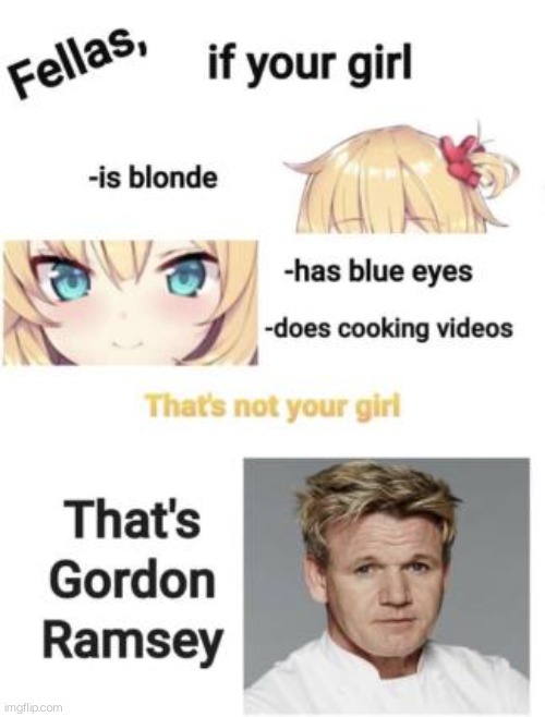 Can't deny that. . . | image tagged in gordon ramsay,anime girl,memes,funny,repost | made w/ Imgflip meme maker