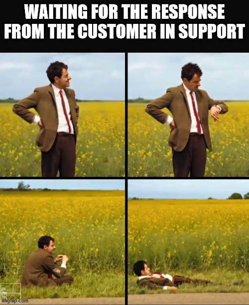 Customer Waiting status in support | WAITING FOR THE RESPONSE FROM THE CUSTOMER IN SUPPORT | image tagged in mr bean waiting | made w/ Imgflip meme maker