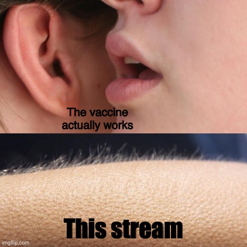 Whisper and Goosebumps | The vaccine actually works; This stream | image tagged in whisper and goosebumps | made w/ Imgflip meme maker