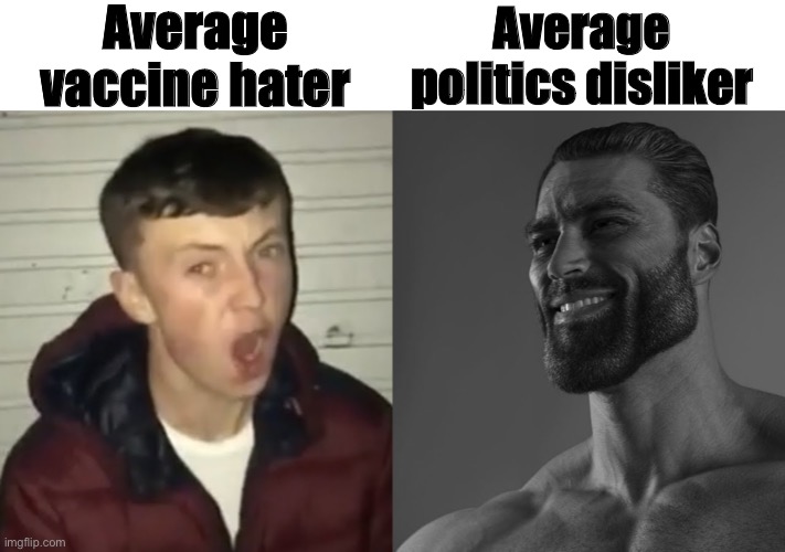 average fan vs average enjoyer | Average vaccine hater; Average politics disliker | image tagged in average fan vs average enjoyer | made w/ Imgflip meme maker