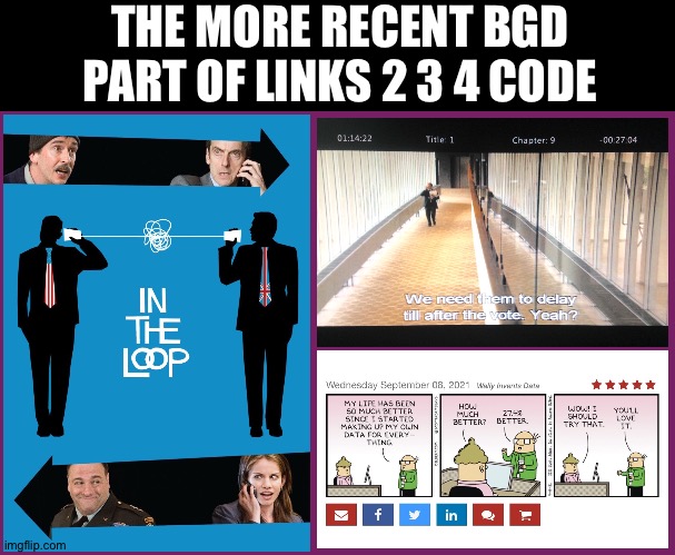 Links 2 3 4 Part II | THE MORE RECENT BGD PART OF LINKS 2 3 4 CODE | image tagged in united nations,dilbert,wwii,iraq war,cia,code | made w/ Imgflip meme maker