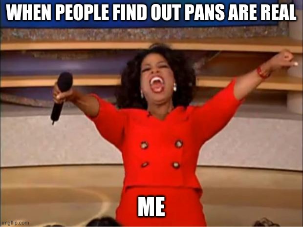 Oprah You Get A | WHEN PEOPLE FIND OUT PANS ARE REAL; ME | image tagged in memes,oprah you get a | made w/ Imgflip meme maker